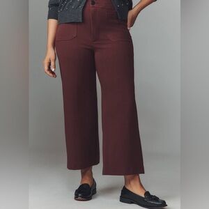Maeve Wide-Leg Cropped Pants in Deep Burgundy